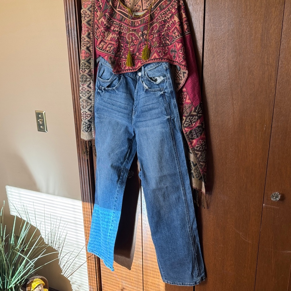 Classic Blue Wide Leg Jeans w/shawl